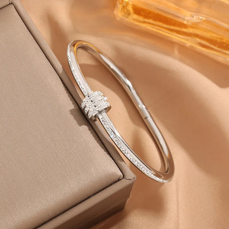 Women’s Gold-Plated Stainless Steel Crystal Wrap Bangle – Luxury Handmade Jewelry