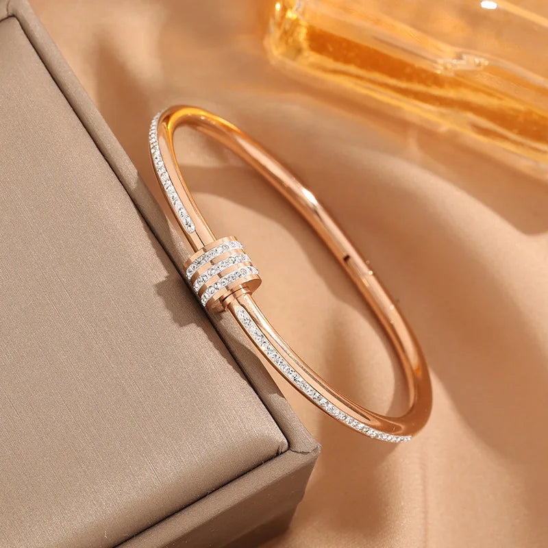 Women’s Gold-Plated Stainless Steel Crystal Wrap Bangle – Luxury Handmade Jewelry