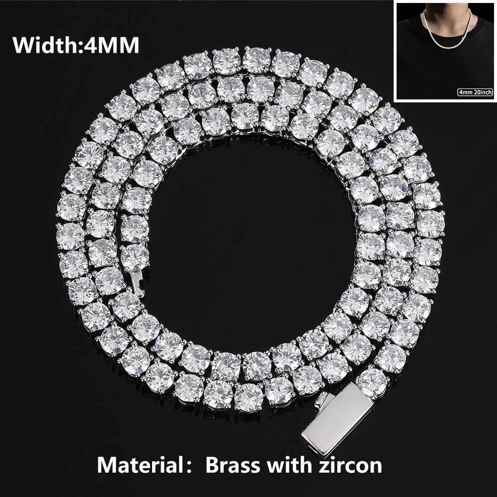 Iced Out Tennis Chain Necklace – 18K Gold Plated Hip Hop Jewelry with Cubic Zirconia