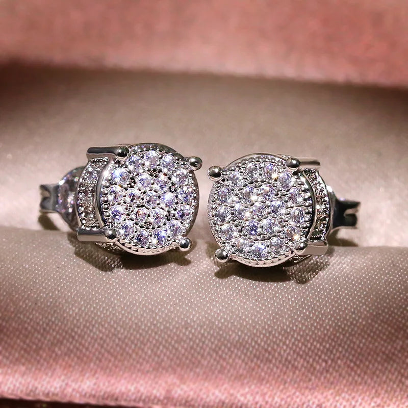 Men’s Luxury Gold CZ Round Stud Earrings – Hip Hop Style