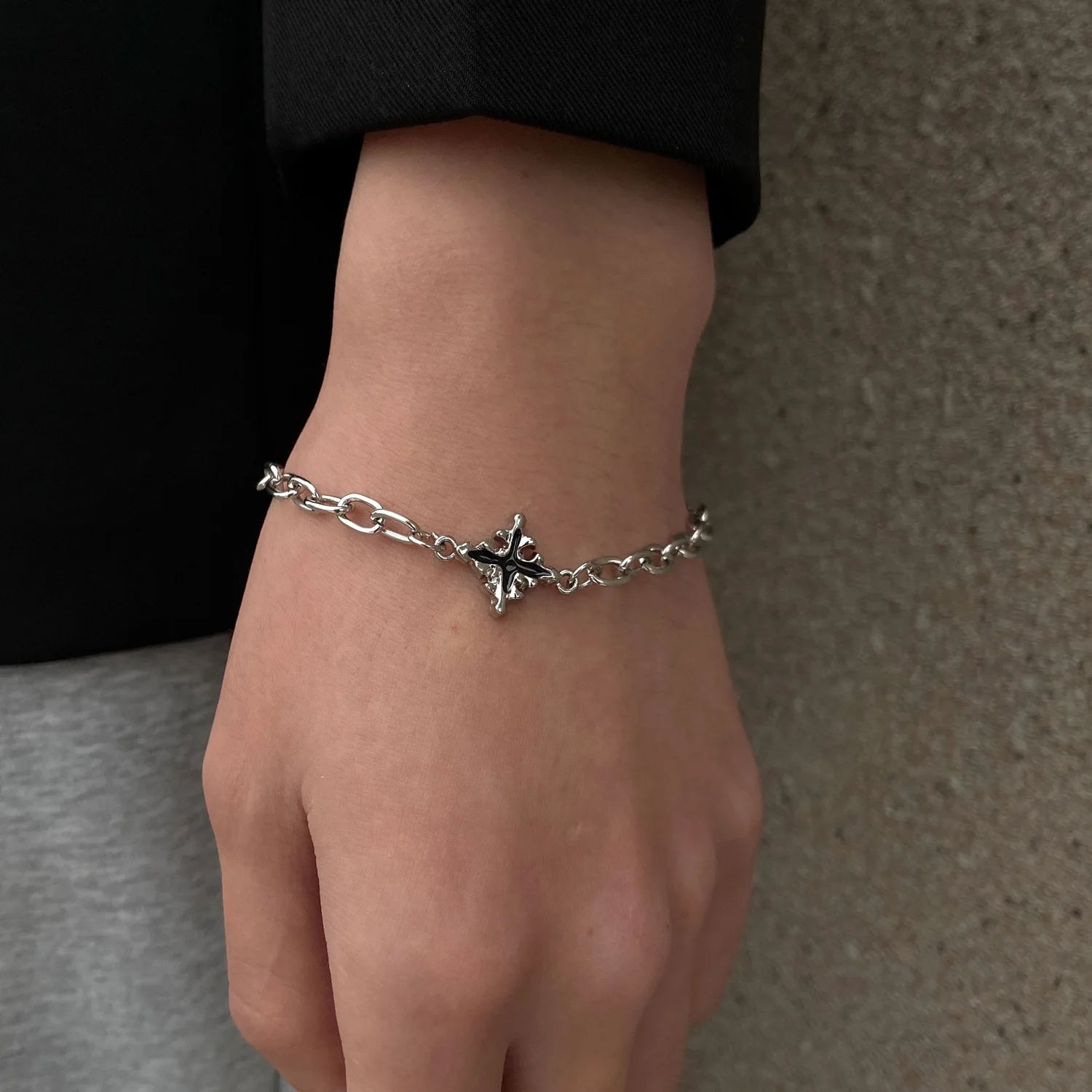 Punk Black Drip Oil Cross Bracelet – Hip Hop Chain Charm Jewelry