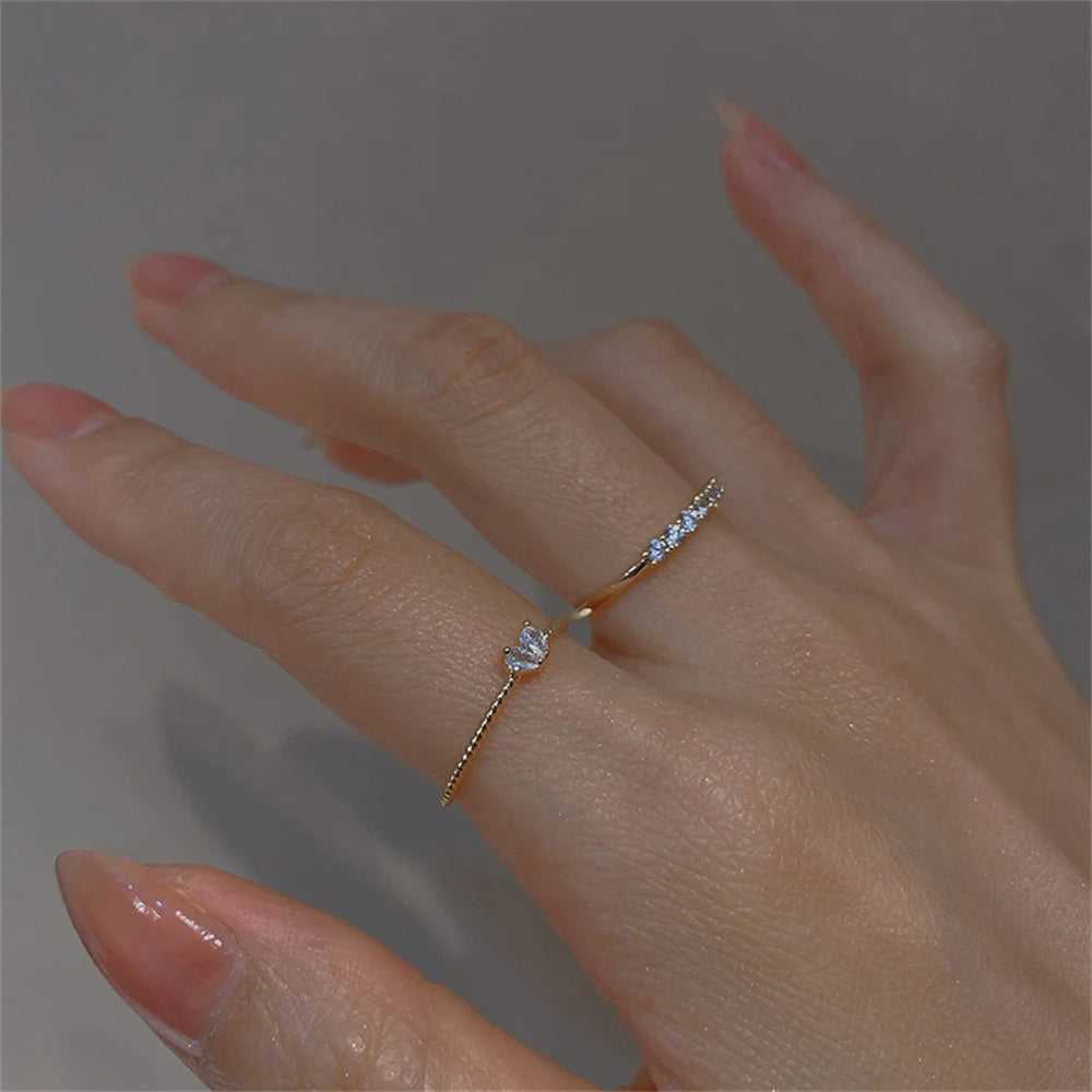 2PCS Crystal Heart Ring Set – Elegant Stackable Rings for Women