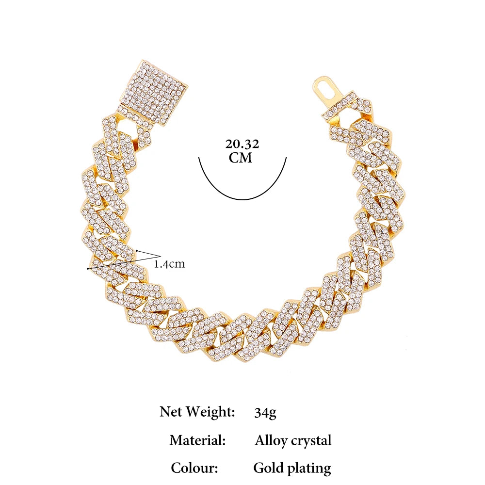 14MM Iced Prong Link Cuban Chain Bracelet – Unisex Hip-Hop Jewelry
