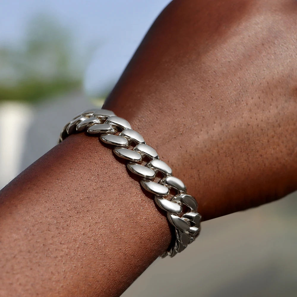 14MM Iced Prong Link Cuban Chain Bracelet – Unisex Hip-Hop Jewelry