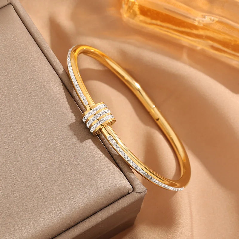 Women’s Gold-Plated Stainless Steel Crystal Wrap Bangle – Luxury Handmade Jewelry