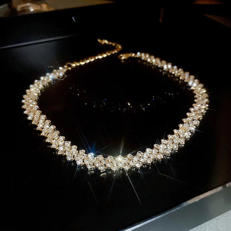 Luxury Rhinestone Choker Necklace – Women’s Geometric Crystal Jewelry