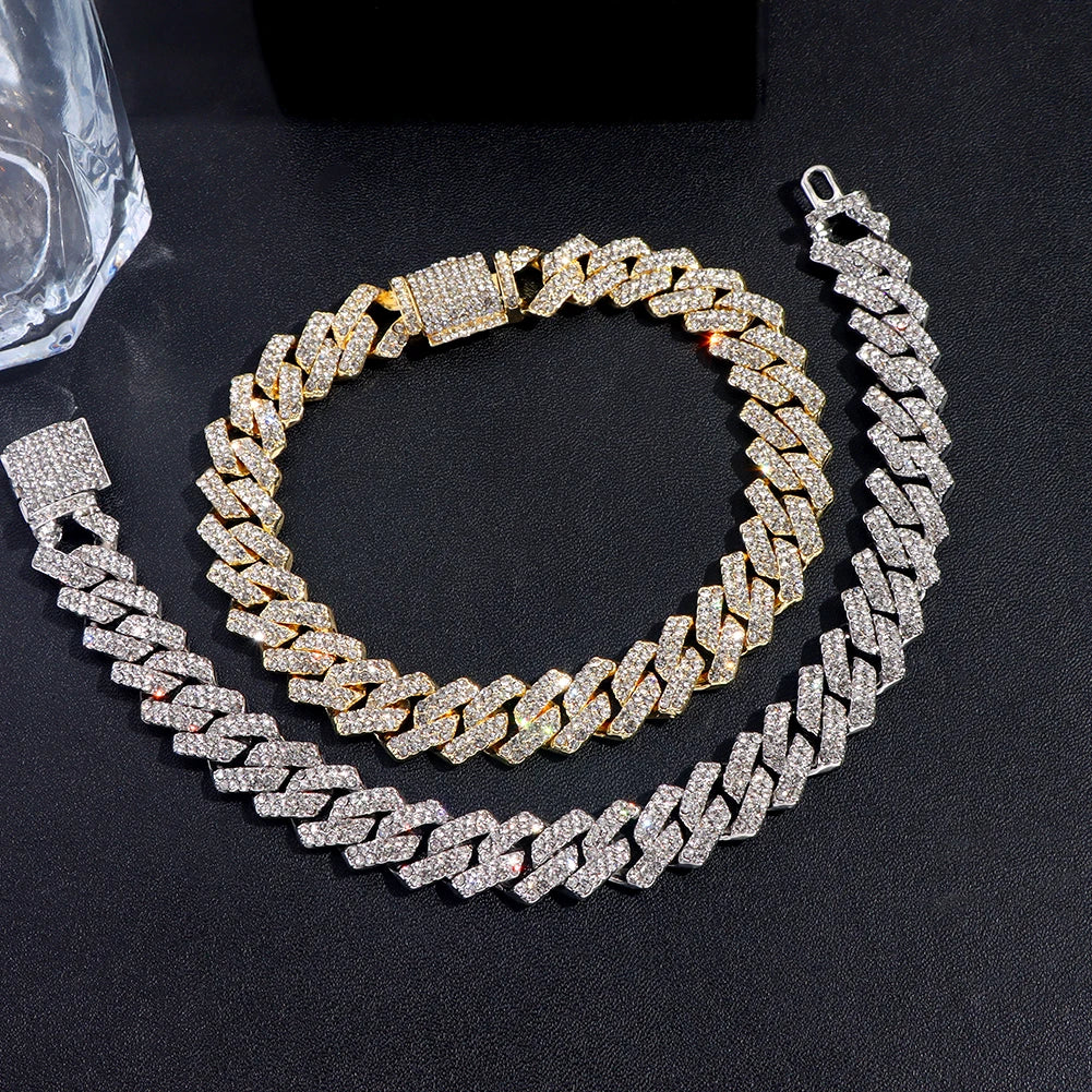 14MM Iced Prong Link Cuban Chain Bracelet – Unisex Hip-Hop Jewelry