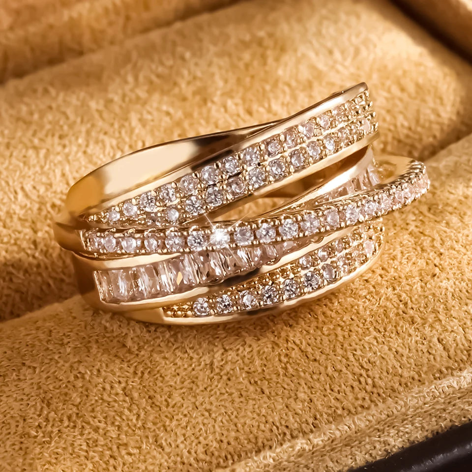 Multi-Layer Star Ring – 18K Gold Plated Copper Ring with Zircon for Women