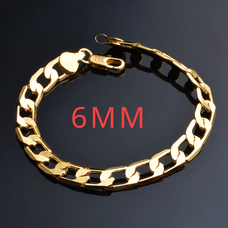 Men’s 18K Gold-Plated 6mm Sterling Silver Chain Bracelet – Luxury K-Pop Style