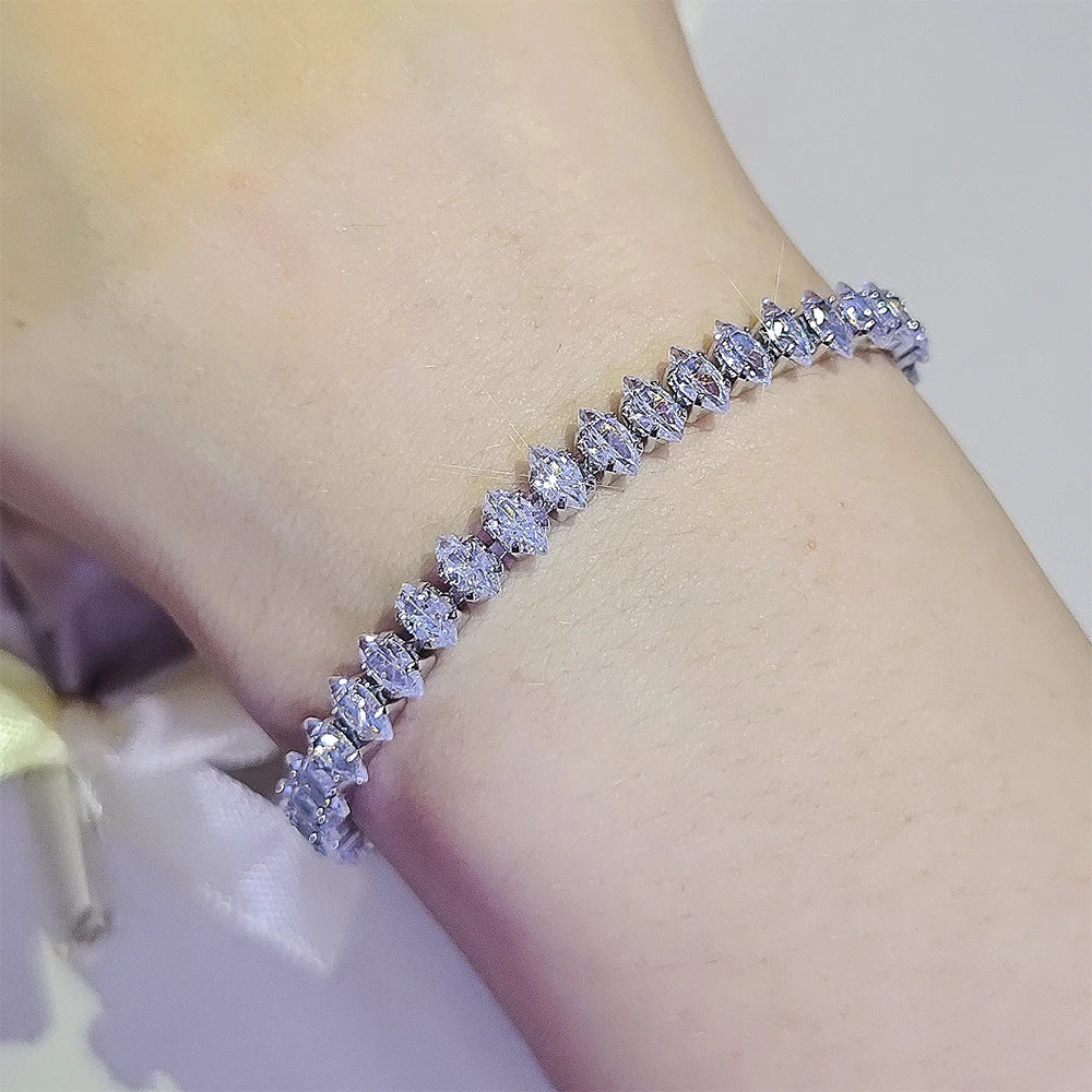 2024 Luxury Silver Tennis Bracelet for Women – Marquise, Oval & Square Cut Design