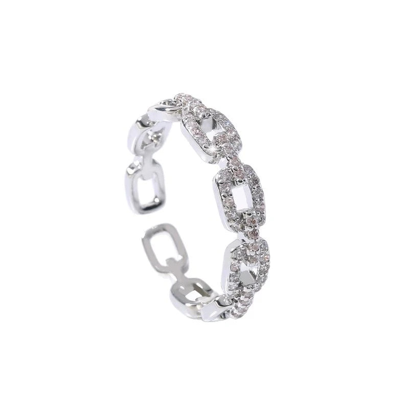 Zircon Twist Chain Open Ring – Gold & Silver Elegant Ring for Women