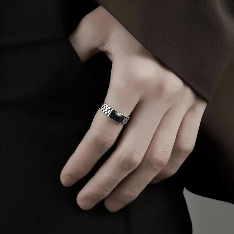 Men’s Silver-Plated Vintage Drip Glazed Ring – High-End Geometric Design