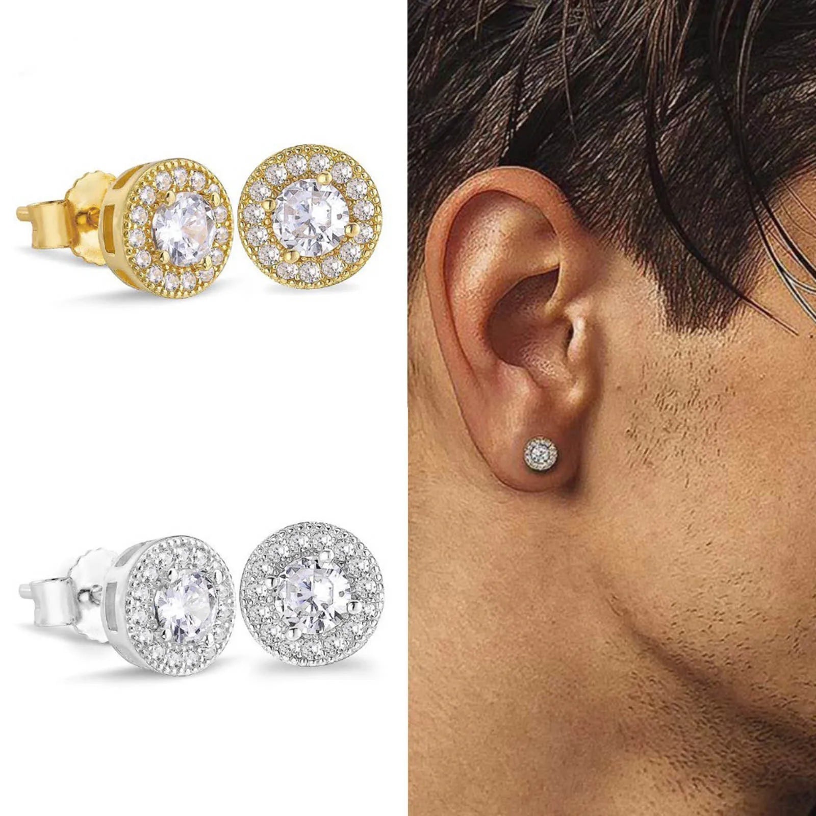 Men’s Luxury CZ Stone Stud Earrings – Gold Color, Perfect Gift