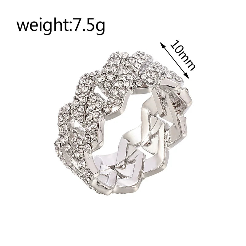 Iced Out Cuban Link Chain Ring – Gold Plated Hip Hop Jewelry with CZ Zircon