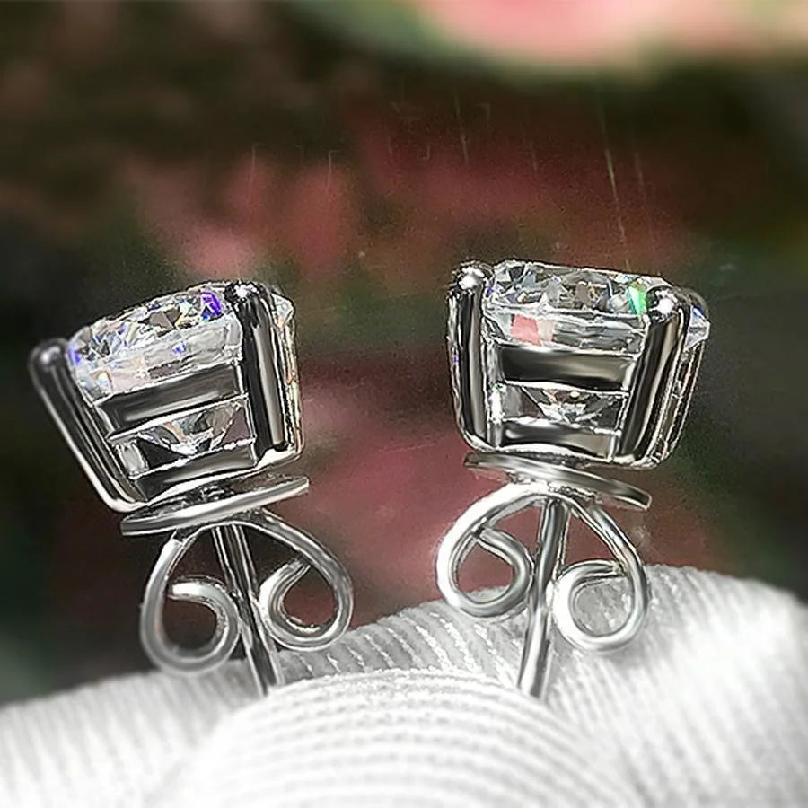 Men’s 925 Sterling Silver Zirconia Four-Claw Earrings – Luxury Engagement Jewelry