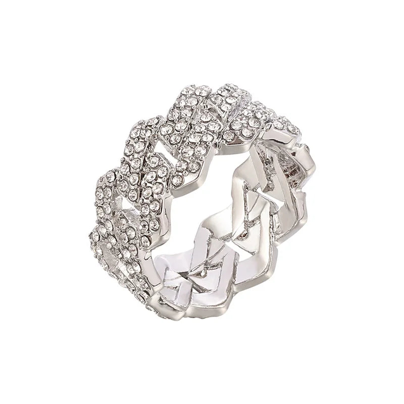 Iced Out Cuban Link Chain Ring – Gold Plated Hip Hop Jewelry with CZ Zircon