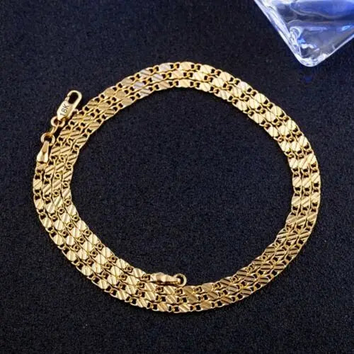 Men’s 925 Sterling Silver & 18K Gold Flat Clavicle Chain Necklace – 2mm, 40–75cm Adjustable