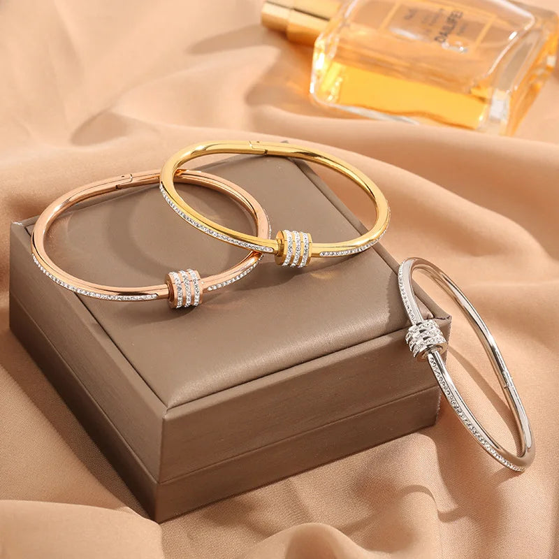 Women’s Gold-Plated Stainless Steel Crystal Wrap Bangle – Luxury Handmade Jewelry