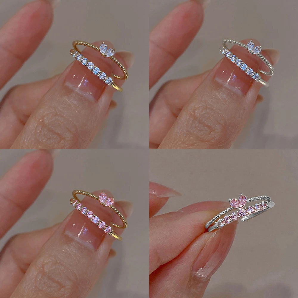 2PCS Crystal Heart Ring Set – Elegant Stackable Rings for Women