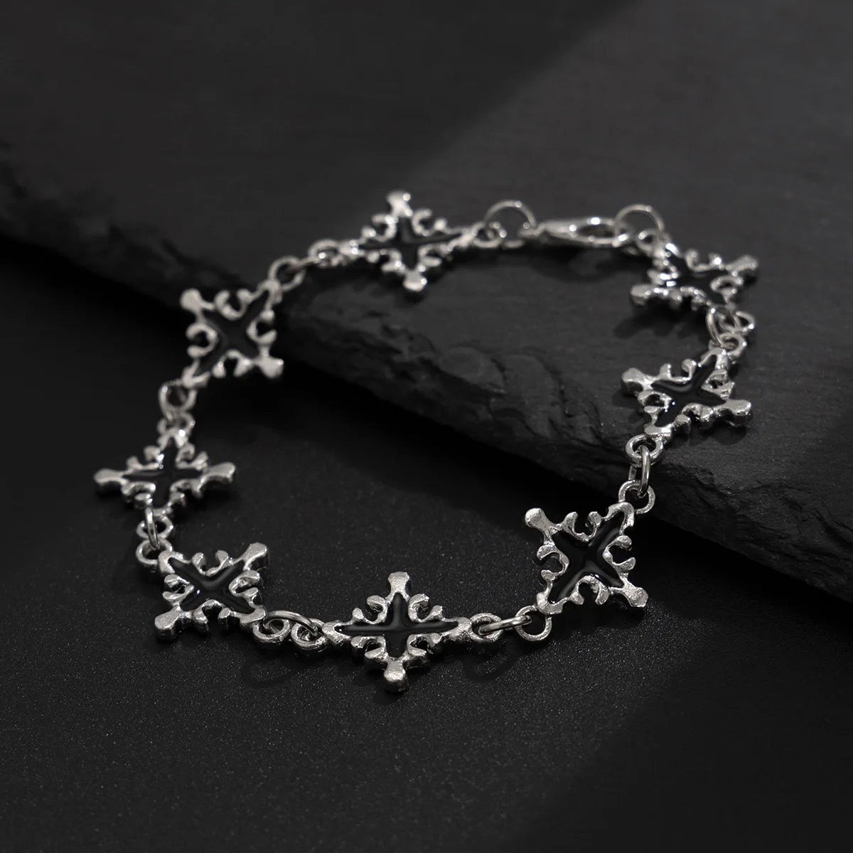 Punk Black Drip Oil Cross Bracelet – Hip Hop Chain Charm Jewelry