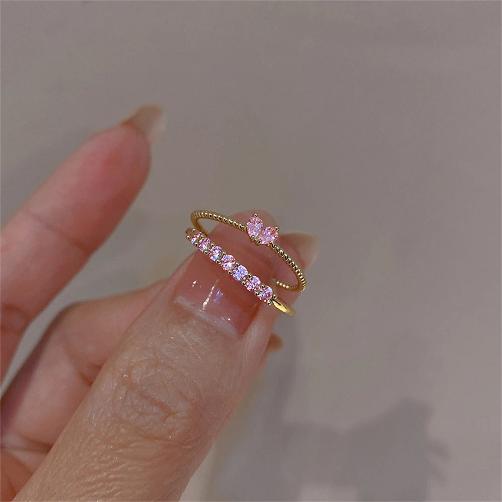 2PCS Crystal Heart Ring Set – Elegant Stackable Rings for Women