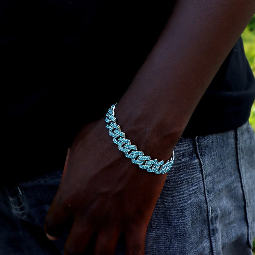 14MM Iced Prong Link Cuban Chain Bracelet – Unisex Hip-Hop Jewelry