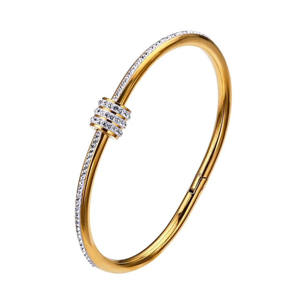 Women’s Gold-Plated Stainless Steel Crystal Wrap Bangle – Luxury Handmade Jewelry