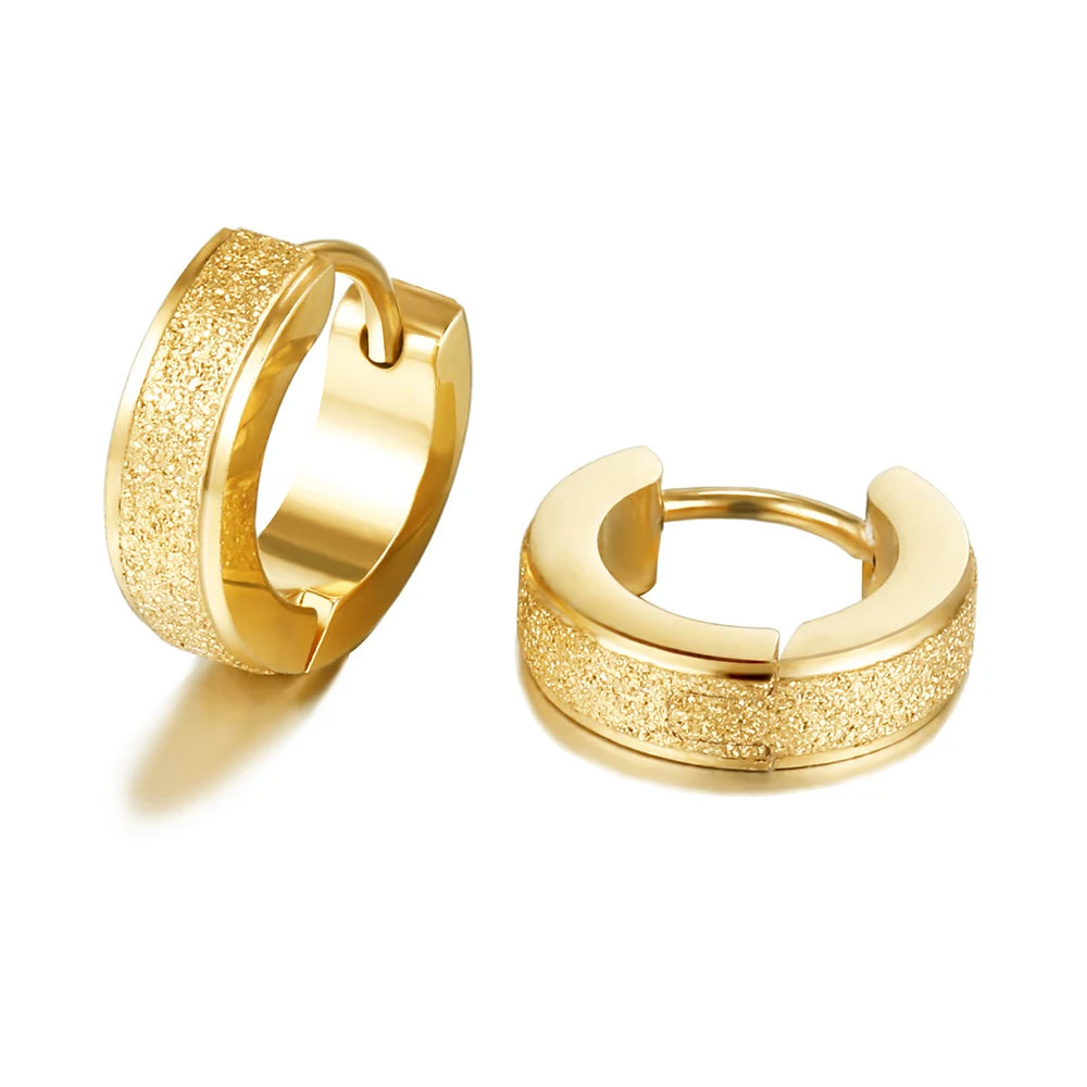 Men’s 18K Gold-Plated Stainless Steel Matte Hoop Earrings – Hypoallergenic & Durable