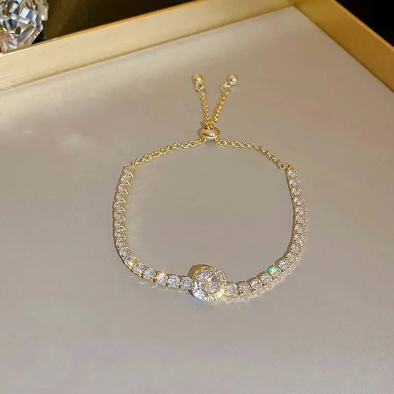 Korean Square Zircon Adjustable Bracelet – Elegant Women’s Light Luxury Jewelry