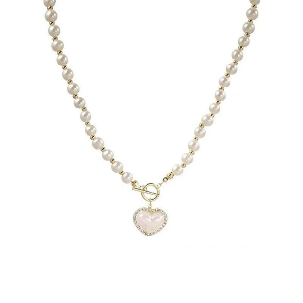 Elegant Pearl Heart Pendant Necklace – Women’s Luxury Imitation Pearl Chain