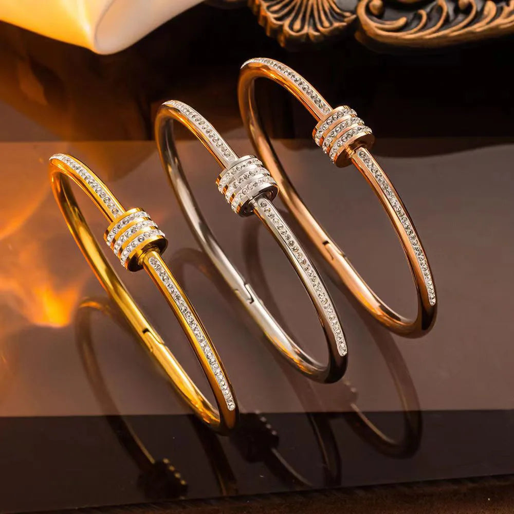 Women’s Gold-Plated Stainless Steel Crystal Wrap Bangle – Luxury Handmade Jewelry