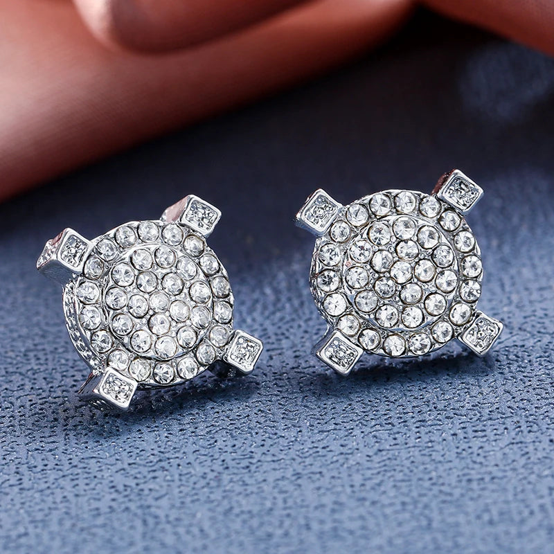 Men’s Luxury Gold CZ Round Stud Earrings – Hip Hop Style
