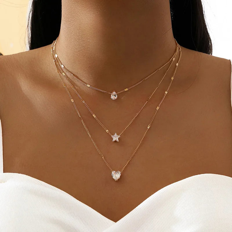 Trendy Zircon Pendant Necklace – Multilayer Choker Jewelry for Women