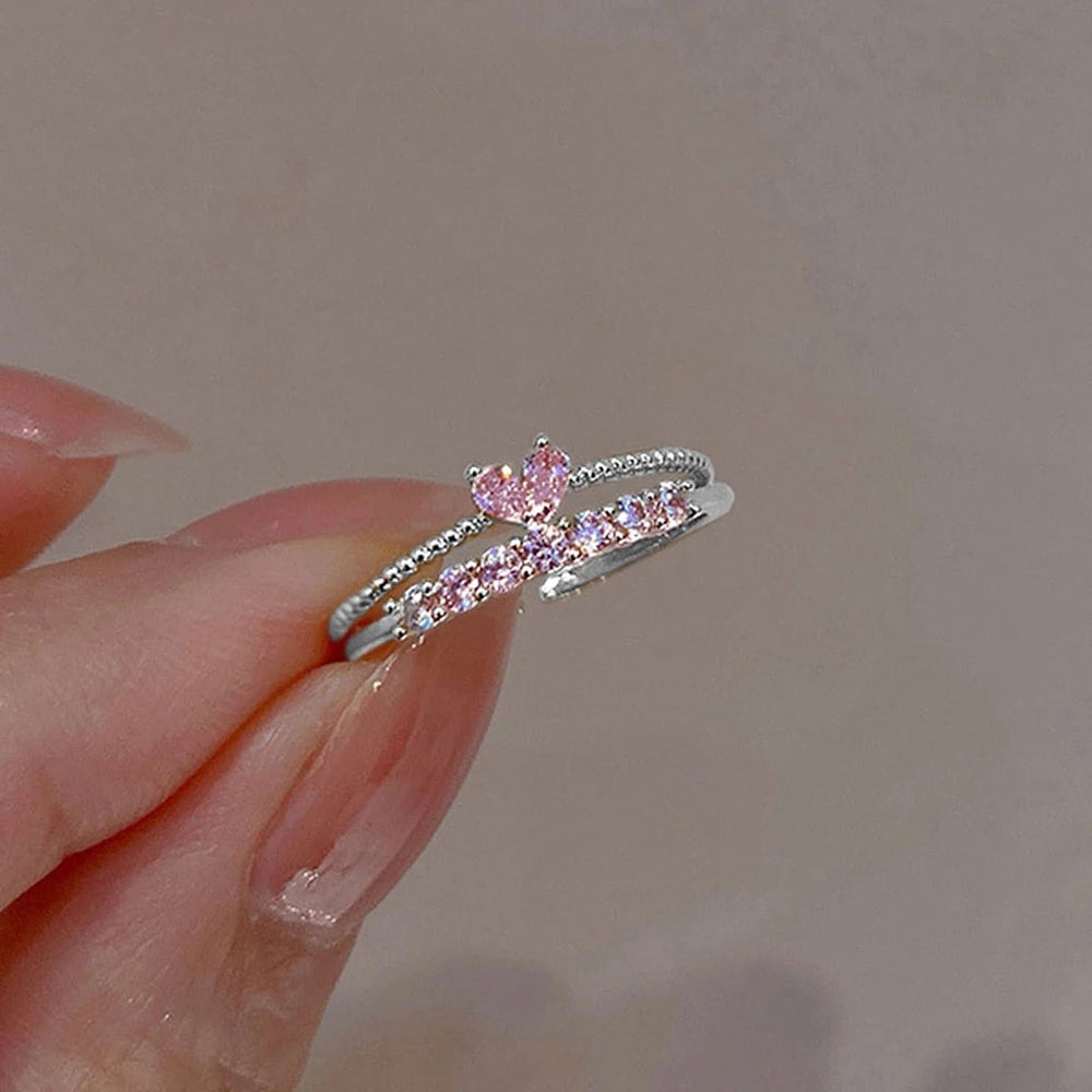 2PCS Crystal Heart Ring Set – Elegant Stackable Rings for Women