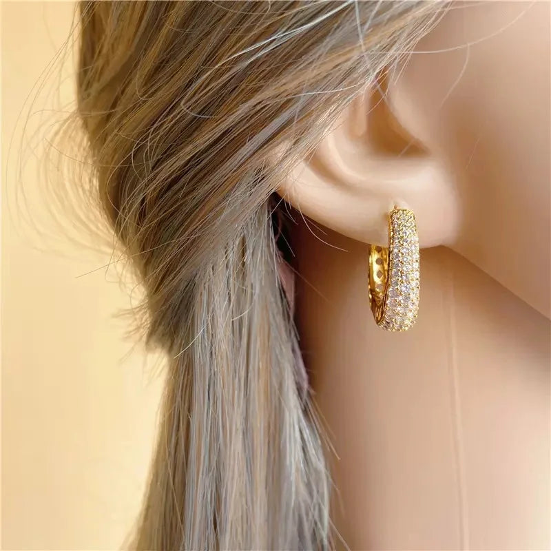 Luxury Gold Hoop Earrings with CZ Stones – Women’s Statement Circle Jewelry