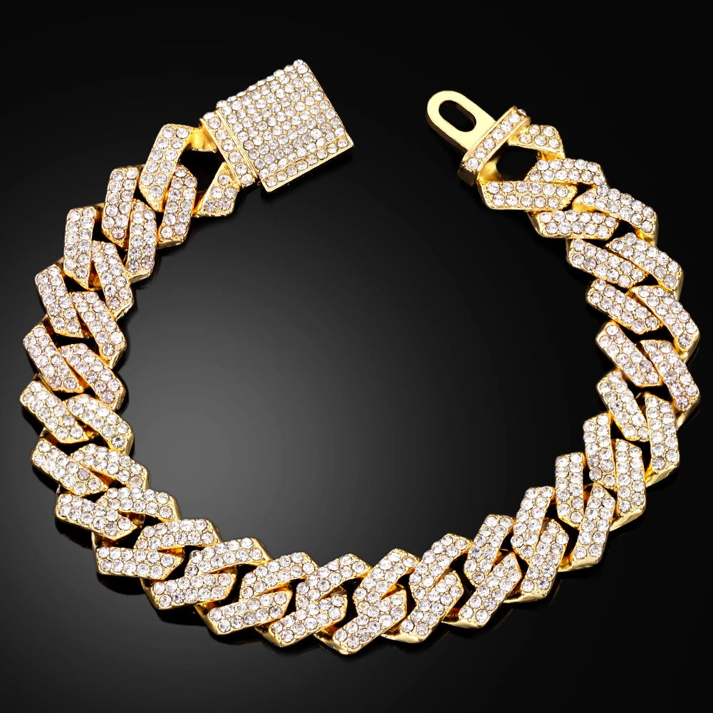 14MM Iced Prong Link Cuban Chain Bracelet – Unisex Hip-Hop Jewelry