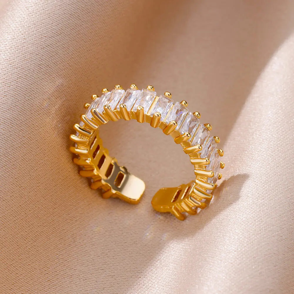 Men’s Gold Cubic Zirconia Square Ring – Stainless Steel Luxury Wedding Jewelry