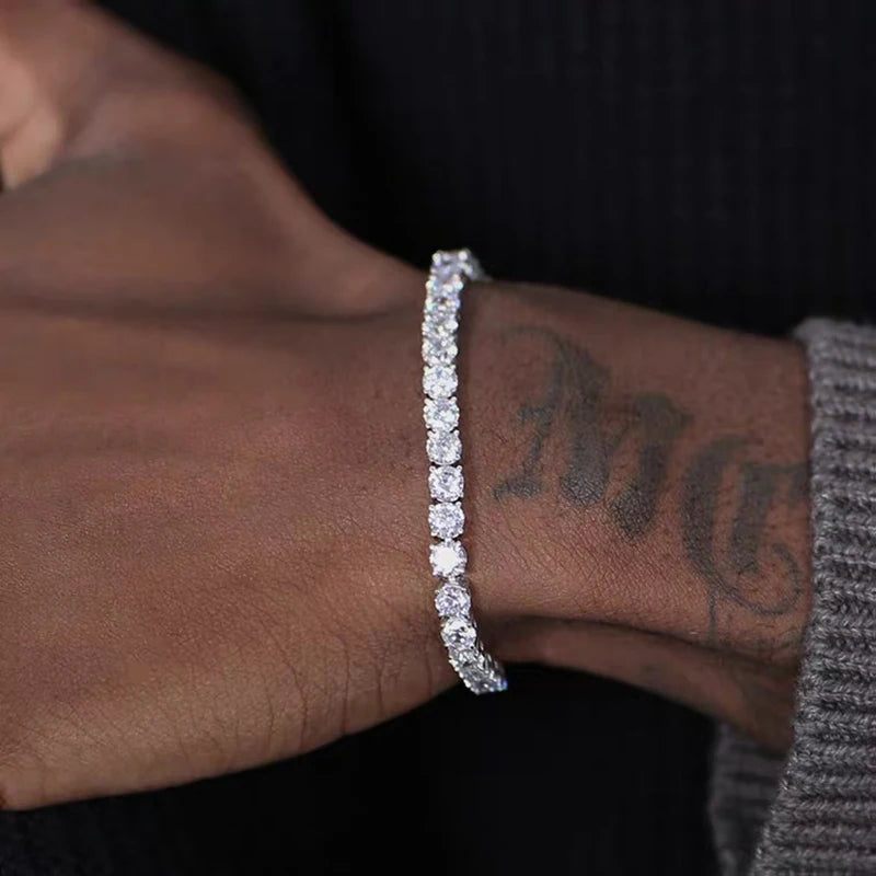 Iced Out Tennis Bracelet – 3/4/5mm Cubic Zirconia Hip-Hop Jewelry for Men