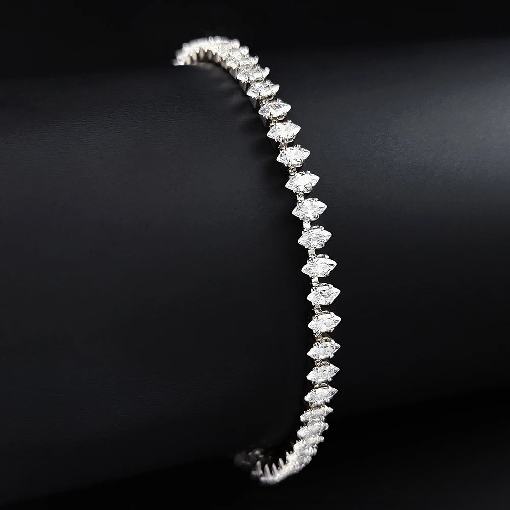 2024 Luxury Silver Tennis Bracelet for Women – Marquise, Oval & Square Cut Design