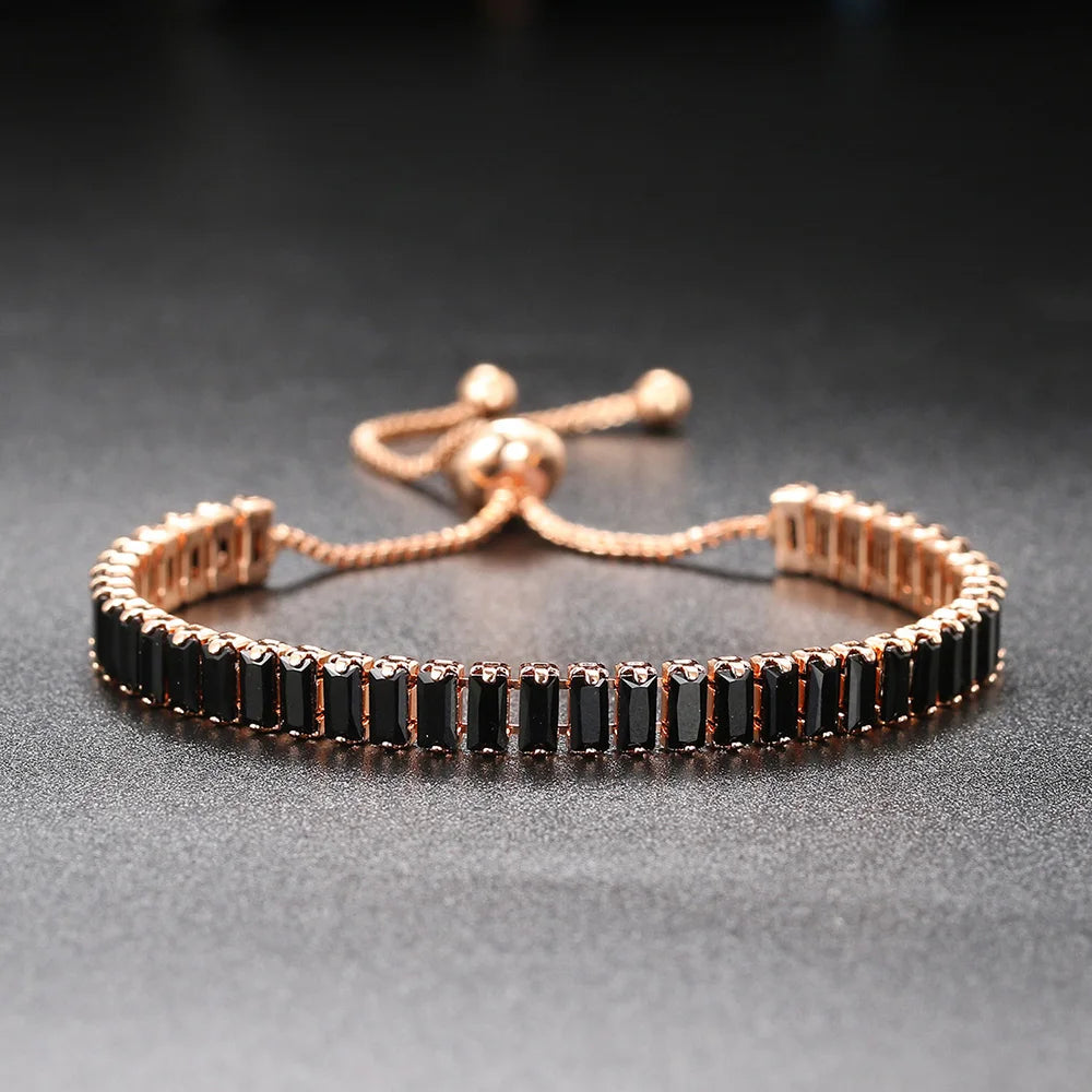 Men’s Black Crystal Tennis Bracelet – Luxury Iced-Out Cubic Zirconia Adjustable