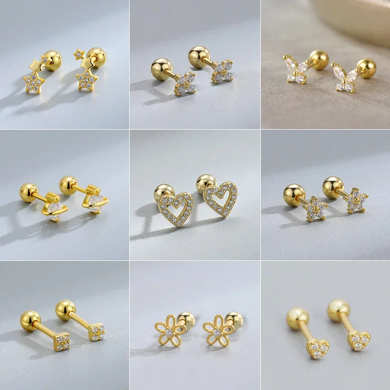Heart Stud Earrings – Hypoallergenic Screw Cartilage Jewelry for Women & Girls