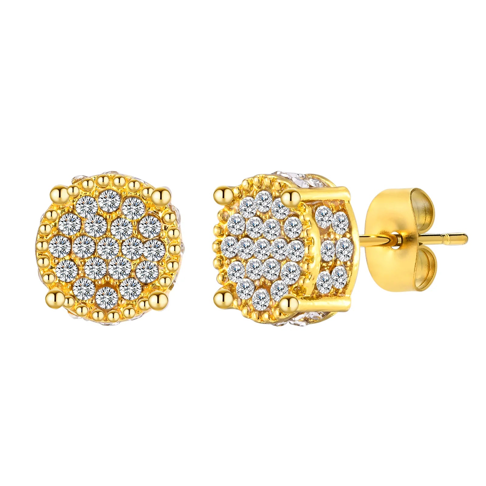 Men’s Luxury CZ Stone Stud Earrings – Gold Color, Perfect Gift
