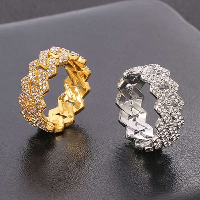 Iced Out Cuban Link Chain Ring – Gold Plated Hip Hop Jewelry with CZ Zircon