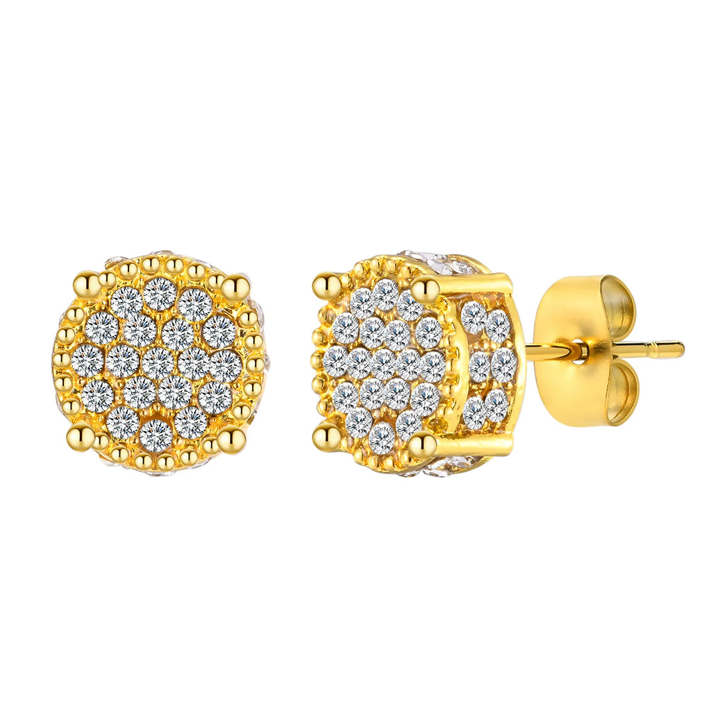 Men’s Luxury CZ Stone Stud Earrings – Gold Color, Perfect Gift