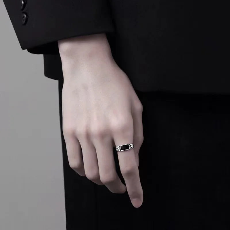 Men’s Silver-Plated Vintage Drip Glazed Ring – High-End Geometric Design