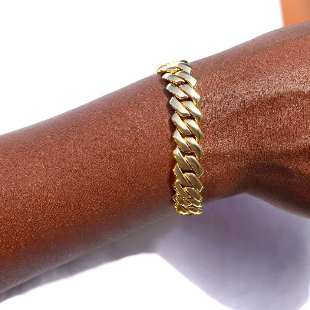 14MM Iced Prong Link Cuban Chain Bracelet – Unisex Hip-Hop Jewelry