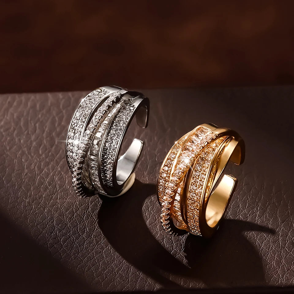 Multi-Layer Star Ring – 18K Gold Plated Copper Ring with Zircon for Women