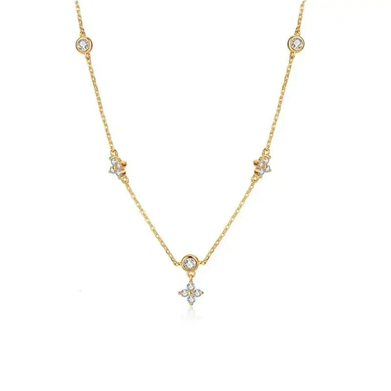Four-Leaf Flower Zircon Chain Necklace – Women’s Light Luxury Choker