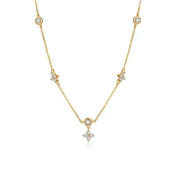 Four-Leaf Flower Zircon Chain Necklace – Women’s Light Luxury Choker - Gemora
