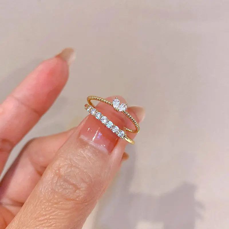 2PCS Crystal Heart Ring Set – Elegant Stackable Rings for Women